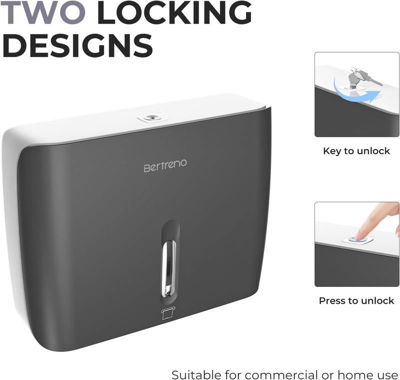 Bertreno Commercial Paper Towel Dispenser Wall Mount Paper Hand Towel Dispenser Large Capacity 200 Multifold/Trifold/C Fold Paper Towel Dispenser Bathroom Adhesive Tissue Dispenser （Black） - Image 4